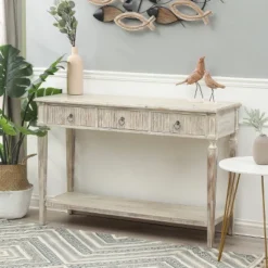 LuxenHome Whitewashed Wood 3-Drawer 1-Shelf Console And Entry Table 17 LuxenHome Whitewashed Wood 3-Drawer 1-Shelf Console And Entry Table -Garden GUEST 32fc05e5 f54e 48a7 b802 1f94650a196f