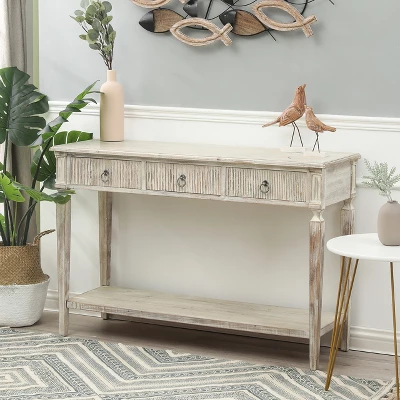LuxenHome Whitewashed Wood 3-Drawer 1-Shelf Console And Entry Table 7 LuxenHome Whitewashed Wood 3-Drawer 1-Shelf Console And Entry Table - Image 5