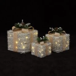 LuxenHome 3-Pc Lighted Silver Tinsel Gift Box Set With Champagne Ribbon, Outdoor Holiday Decoration Silver, Champagne, Green 17 LuxenHome 3-Pc Lighted Silver Tinsel Gift Box Set With Champagne Ribbon, Outdoor Holiday Decoration Silver, Champagne, Green -Garden GUEST 3354fc29 ee3c 474d be3a f91758ea6d2d