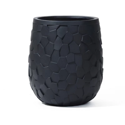 LuxenHome Round Black Geometric Planter – Indoor/Outdoor MgO Pot With Drainage Plug 11 LuxenHome Round Black Geometric Planter – Indoor/Outdoor MgO Pot With Drainage Plug - Image 9