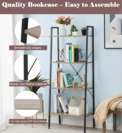 LuxenHome 4-Shelf 58.3" X 23.62" W Wood And Metal Ladder Bookcase. -Garden GUEST 3576a321 177a 4c4f 8424 a5f0b9388fe2