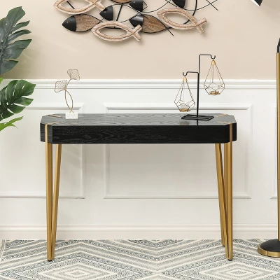 LuxenHome Black Wood And Gold Metal Console And Entry Table 3 LuxenHome Black Wood And Gold Metal Console And Entry Table