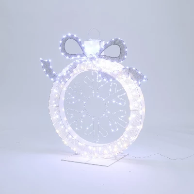 LuxenHome 3Ft Lighted Ornament & Snowflake Wreath, Silver & White Outdoor Christmas Decoration 4 LuxenHome 3Ft Lighted Ornament & Snowflake Wreath, Silver & White Outdoor Christmas Decoration - Image 2