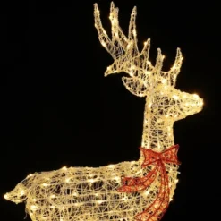 LuxenHome 3-Piece Deer Family Outdoor Holiday Decoration Set With Lights And Timer White, Red -Garden GUEST 369a23f0 5ea0 4acf b280 dbc8cacf7356