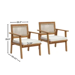 LuxenHome Outdoor Acacia Wood Rope Back Armchairs With Cushions, Set Of 2 -Garden GUEST 370f75d2 dc5b 4b4e b5df 029c20fc6e0f