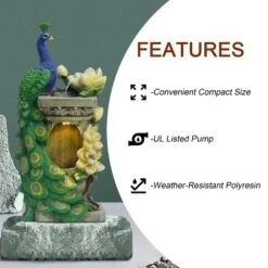 LuxenHome Resin Blue And Green Peacock Outdoor Fountain Garden Fountain With LED Light 22 LuxenHome Resin Blue And Green Peacock Outdoor Fountain Garden Fountain With LED Light -Garden GUEST 37230048 bc3d 435e a975 752c69677107