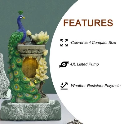 LuxenHome Resin Blue And Green Peacock Outdoor Fountain Garden Fountain With LED Light 9 LuxenHome Resin Blue And Green Peacock Outdoor Fountain Garden Fountain With LED Light - Image 7