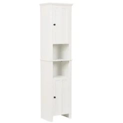 LuxenHome White MDF Wood 67-Inch Tall Tower Bathroom Linen Cabinet -Garden GUEST 37438a22 204f 48cd 81c1 632b353cb5e2