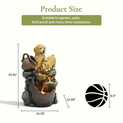 LuxenHome 25” Puppy And Pitchers Pot Resin Outdoor Water Fountain With LED Lights, Outdoor And Indoor Waterfalls For Patio, Garden Decor Multicolored 3 LuxenHome 25” Puppy And Pitchers Pot Resin Outdoor Water Fountain With LED Lights, Outdoor And Indoor Waterfalls For Patio, Garden Decor Multicolored