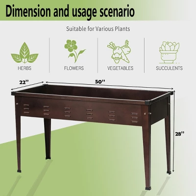 LuxenHome 50" W Brown Metal Rectangular Raised Garden Planter 4 LuxenHome 50" W Brown Metal Rectangular Raised Garden Planter - Image 2