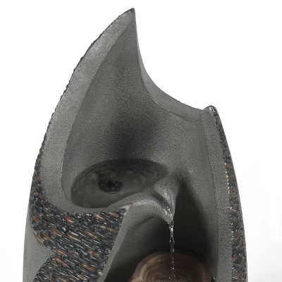 LuxenHome Stone-Gray Cement Modern Tiered Outdoor Garden Fountain With Lights 5 LuxenHome Stone-Gray Cement Modern Tiered Outdoor Garden Fountain With Lights - Image 3