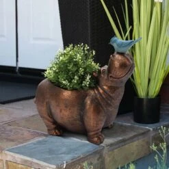 LuxenHome Brown Hippo And Blue Bird MgO Flower Pot Planter 25 LuxenHome Brown Hippo And Blue Bird MgO Flower Pot Planter -Garden GUEST 39372e80 0ec2 480c b762 d136c25445ec