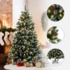 LuxenHome 6Ft Pre-Lit Artificial Pine Christmas Tree With Frosted Tips, Pinecones, And Red Berries Green