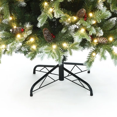 LuxenHome 6Ft Pre-Lit Green Full Artificial Christmas Tree With Red Berries And Metal Stand 10 LuxenHome 6Ft Pre-Lit Green Full Artificial Christmas Tree With Red Berries And Metal Stand - Image 8