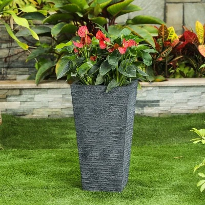 LuxenHome Gray MgO Tall Tapered Square Planter 3 LuxenHome Gray MgO Tall Tapered Square Planter