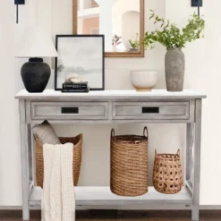 LuxenHome Gray Wood 2-Drawer 1-Shelf Console And Entryway Table 24 LuxenHome Gray Wood 2-Drawer 1-Shelf Console And Entryway Table -Garden GUEST 3a15049d 7697 4c29 8f77 243f0dd01430