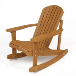 LuxenHome Natural Brown Wood Outdoor Adirondack Rocking Chair -Garden GUEST 3a1c5d4b b148 4549 85c2 126050c543d2