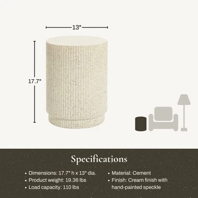 LuxenHome Outdoor Side Table, 17" Ivory White Cement Round Patio End Table,Outdoor Coffee Table For Garden Poolside,Accent Side Table 4 LuxenHome Outdoor Side Table, 17" Ivory White Cement Round Patio End Table,Outdoor Coffee Table For Garden Poolside,Accent Side Table - Image 2