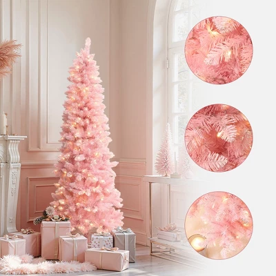 LuxenHome 6Ft Pink Pencil Artificial Tree With Warm White Lights And 8 Light Functions 3 LuxenHome 6Ft Pink Pencil Artificial Tree With Warm White Lights And 8 Light Functions