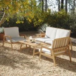 LuxenHome Outdoor Acacia Wood Coffee Table And Loveseat With Cushions 17 LuxenHome Outdoor Acacia Wood Coffee Table And Loveseat With Cushions -Garden GUEST 3b53d973 a72d 4f23 81d9 c0353a1d9d2b