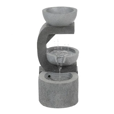 LuxenHome Gray Resin Raining Water Sculpture Outdoor Fountain With LED Lights 3 LuxenHome Gray Resin Raining Water Sculpture Outdoor Fountain With LED Lights