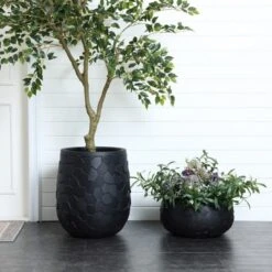 LuxenHome Round Black Geometric Planter – Indoor/Outdoor MgO Pot With Drainage Plug 15 LuxenHome Round Black Geometric Planter – Indoor/Outdoor MgO Pot With Drainage Plug -Garden GUEST 3c42deda 333c 4339 a8be 5a6658524719