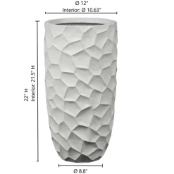 LuxenHome White MgO Geometric Pattern 22" Tall Round Planter -Garden GUEST 3c5602a2 2f28 431a 8da1 d8bd31637c7e