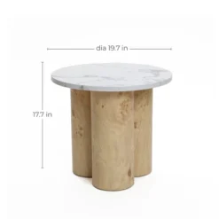 LuxenHome Burl Wood Finish 19.7"x 17.7" Round End And Side Table With Faux Marble Top Brown Accent Table With Pillar Leg For Living Room -Garden GUEST 3c8eb88f 41e7 49a4 a9ed f39d77119308