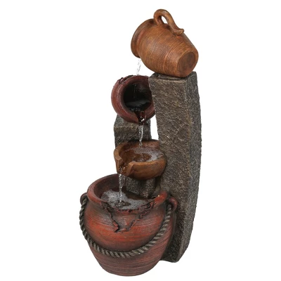 LuxenHome 32" Water Fountain Outdoor With Lights, Cascading Pitchers Pot Outdoor Fountains And Waterfalls Brown 7 LuxenHome 32" Water Fountain Outdoor With Lights, Cascading Pitchers Pot Outdoor Fountains And Waterfalls Brown - Image 5