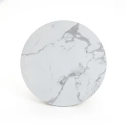 LuxenHome Burl Wood Finish 19.7"x 17.7" Round End And Side Table With Faux Marble Top Brown Accent Table With Pillar Leg For Living Room -Garden GUEST 3e8db132 cca2 40a1 9b89 ed3484b39922