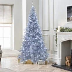 LuxenHome 7.5Ft Silver Christmas Tree With Cool White Lights, Full Pre-Lit Indoor/Outdoor Decor -Garden GUEST 3ee458b3 9f5f 4877 9d7b 63c7098ed3c8