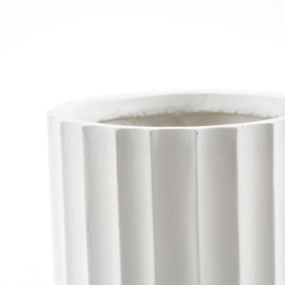 LuxenHome Tall MgO Planter, White Round Pot With Diamond & Fluted Texture 5 LuxenHome Tall MgO Planter, White Round Pot With Diamond & Fluted Texture - Image 3