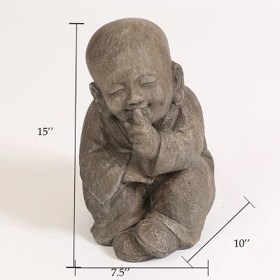 LuxenHome 15" Weathered Brown MgO Quiet Little Buddha Monk Garden Statue 8 LuxenHome 15" Weathered Brown MgO Quiet Little Buddha Monk Garden Statue - Image 6