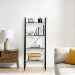 LuxenHome 4-Shelf 58.3" X 23.62" W Wood And Metal Ladder Bookcase. -Garden GUEST 3fdeece6 858b 4e60 a6e1 521676267207