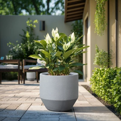 LuxenHome Minimalist Gray Outdoor Planter – Tapered Round MgO Pot With Plug 3 LuxenHome Minimalist Gray Outdoor Planter – Tapered Round MgO Pot With Plug