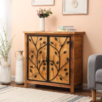 LuxenHome Pine Wood Metal Branches 2-Door Storage Cabinet. 4 LuxenHome Pine Wood Metal Branches 2-Door Storage Cabinet. - Image 2