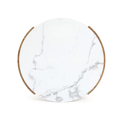 LuxenHome Natural Finish Manufactured Wood 23.6-Inch Round Coffee Table With Faux Marble Top Brown 9 LuxenHome Natural Finish Manufactured Wood 23.6-Inch Round Coffee Table With Faux Marble Top Brown - Image 7