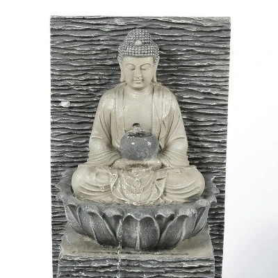 LuxenHome Gray Resin Meditating Buddha With Pedestal Outdoor Fountain With LED Light 4 LuxenHome Gray Resin Meditating Buddha With Pedestal Outdoor Fountain With LED Light - Image 2