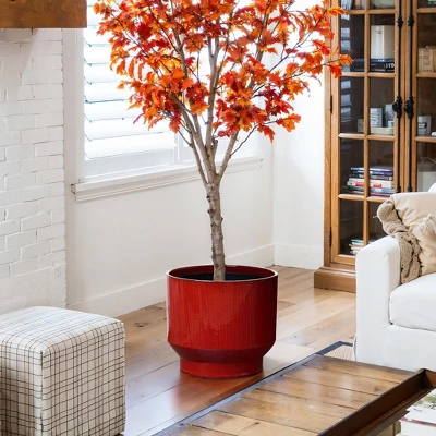 LuxenHome Ceramic Plant Pot Red Glazed Indoor Outdoor Decorative Planter With Drainage Hole And Rubber Plug Modern Round Flower Pot 5 LuxenHome Ceramic Plant Pot Red Glazed Indoor Outdoor Decorative Planter With Drainage Hole And Rubber Plug Modern Round Flower Pot - Image 3