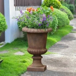 LuxenHome Rustic Brown MgO Indoor/Outdoor Urn Planter, 21.3" H -Garden GUEST 4433fd2e 2612 4cae 95ba 170bfa876937