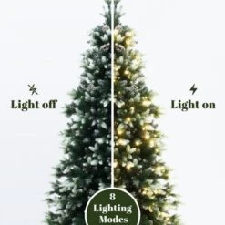 LuxenHome 6Ft Pre-Lit Green Branches With Green And White Tips Artificial Christmas Tree With Stand -Garden GUEST 44493a34 17fa 4fbe 9b74 f4b010505a44