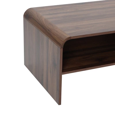 LuxenHome 47'' Coffee Table With Storage, Walnut Finish Wood 2-Drawer Open Storage Center Table With Rounded Corners For Living Room Brown 4 LuxenHome 47'' Coffee Table With Storage, Walnut Finish Wood 2-Drawer Open Storage Center Table With Rounded Corners For Living Room Brown - Image 2