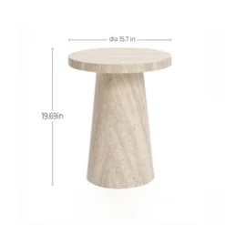 LuxenHome Stone Pattern Manufactured Wood 19.7-Inch Tall Round End And Side Table Beige -Garden GUEST 4572e0fb 8511 4024 8132 76a456afb00a