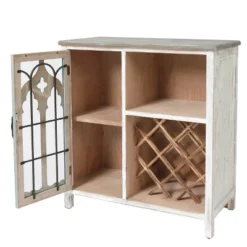 LuxenHome Distressed White And Gray Wood 1-Door Storage Wine Cabinet -Garden GUEST 45a301ad 323c 449b b3a5 1da36a9558fc