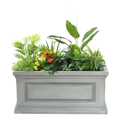 LuxenHome Gray MgO Rectangular Box Flower Pot Planter 8 LuxenHome Gray MgO Rectangular Box Flower Pot Planter - Image 6