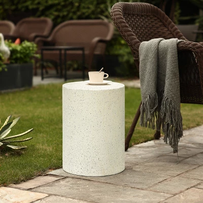 LuxenHome White And Speckled Gray Cement Round Indoor Outdoor Side Table 7 LuxenHome White And Speckled Gray Cement Round Indoor Outdoor Side Table - Image 5