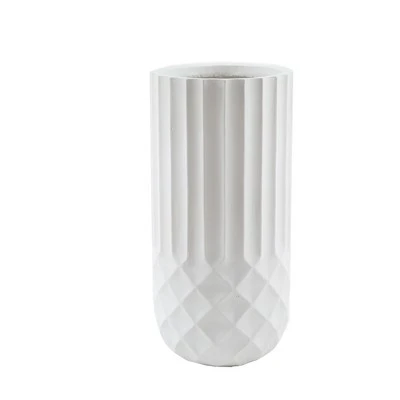 LuxenHome Tall MgO Planter, White Round Pot With Diamond & Fluted Texture 8 LuxenHome Tall MgO Planter, White Round Pot With Diamond & Fluted Texture - Image 6