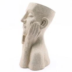 LuxenHome Speckled Beige MgO Thoughtful Bust Head Planter -Garden GUEST 472710dc 9680 43e2 9a61 fbe90ed30243