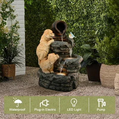 LuxenHome 26” Puppy And Rock Resin Outdoor Water Fountain With LED Lights, Outdoor And Indoor Waterfalls For Patio, Garden Decor Multicolored 6 LuxenHome 26” Puppy And Rock Resin Outdoor Water Fountain With LED Lights, Outdoor And Indoor Waterfalls For Patio, Garden Decor Multicolored - Image 4