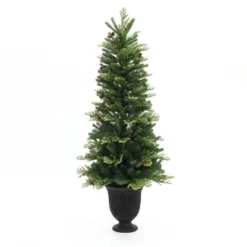 LuxenHome 4.5Ft Pre-Lit Artificial Pine Christmas Tree With Pinecones And Black Urn Planter Pot Green -Garden GUEST 477e30d7 1817 43de 88b5 8e8975c2ca6b